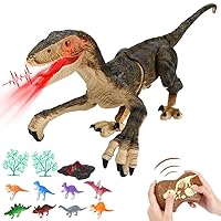 Emorefun Remote Control Robot Dinosaur Toys for Kids,Velociraptor from Jurassic,2.4Ghz Electronic Realistic RC Dinosaur with 3D Eyes & Light & Roaring Sounds for Boys Girls Age 4 5 6 7 8-12 (Yellow)