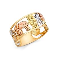 14k Yellow White Rose Gold Clover Elephant Owl Horseshoe Ring Good Luck Charm Band Fancy 10MM, Size 6.5