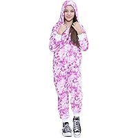 A2Z Kids Fleece Overall One Piece Hooded Girls Super Soft Jumpsuit Tie Dye Lilac Loungewear for Children & Girls 2-13 Years