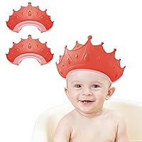 2 PCS Baby Shower Cap Silicone for Children， Soft Adjustable Bathing Crown Hat Safe for Washing Hair， Protect Eyes and Ears from Shampoo for ，Toddlers and Kids from 6 Months to 12-Year Old (red)