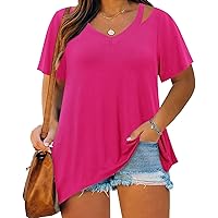 Bulotus Womens Short Sleeve Tunic Tops Cut Out V Neck Dressy Casual Loose Fit Long Tops
