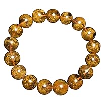 11.8mm Natural Gold Rutilated Quartz Gemstone Sun Flower Round Beads Bracelet AAAAA