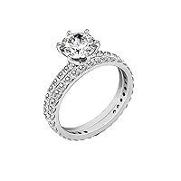 Amazon Essentials Platinum or Gold Plated Sterling Silver Round Ring Set made with Infinite Elements Zirconia (previously Amazon Collection)