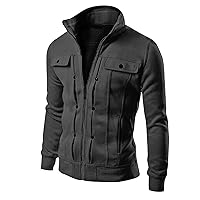 Men's Winter Bomber Jacket Zip Up Slim Fit Fall Winter Varsity Coats Stand Collar Motorcycle Flight Jacket
