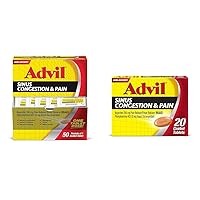 Advil Sinus Congestion & Pain Tablets Bundle: 50 & 20 Coated Tablets - Sinus Relief w/Ibuprofen 200mg & Phenylephrine HCl 10mg
