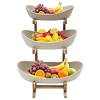 3 Tier Fruit Bowl Multi-Layer Tray Storage Fruit Plate Bamboo Wooden Frame Household for Kitchen Counter (Brown)