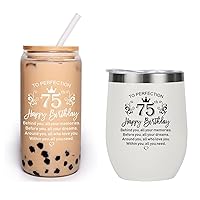 75th Birthday Gifts for Her, Happy 75th Birthday Decorations for Her, Funny 75 Year Old Birthday Gift for Women, Mom, Wife, Aunt, Grandma, Friends - 12oz Stainless Steel Insulated Wine Tumbler-16 Oz C