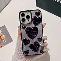 LUVI Compatible with iPhone 14 Pro Max Bling Case Glitter 3D Love Heart Electroplating Glossy Gradient Shiny Clear Cute Luxury Fashion Unique Shockproof Protection Cover for Women Girls Purple