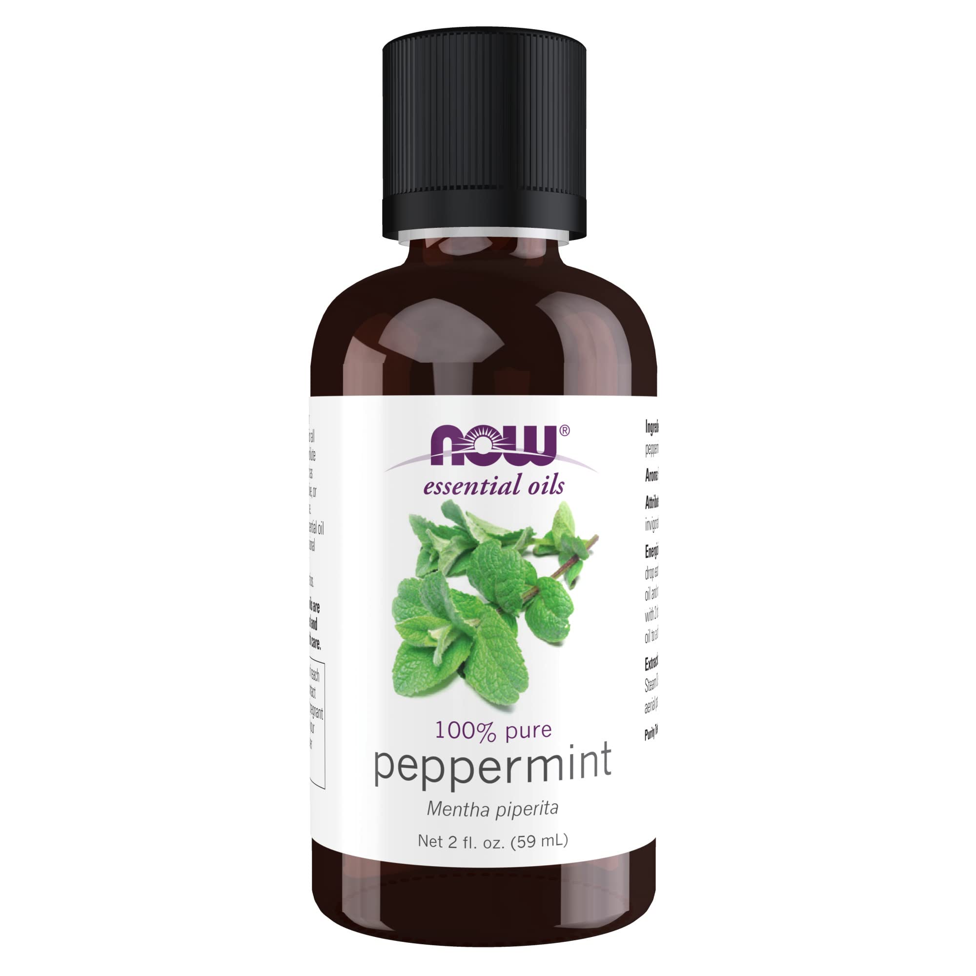 NOW Essential Oils, Peppermint Oil, Invigorating Aromatherapy Scent, Steam Distilled, 100% Pure, Vegan, Child Resistant Cap, 2-Ounce