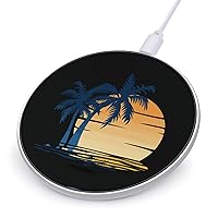 Palm Trees Sun Set Portable Fast Charging Pad 10W Round Charger with USB Cable for Travel Work