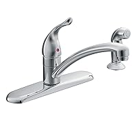 Moen Chateau Chrome One-Handle Low-Arc Kitchen Sink Faucet with Side Sprayer, 4 Hole Kitchen Faucet, Separate Flexible Pull Out Spray Head, for Commercial, Laundry, Utility, 7430, 1/2 In. x 6.375