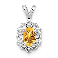925 Sterling Silver Polished Open back Citrine and Diamond Pendant Necklace Measures 15x9mm Wide Jewelry for Women
