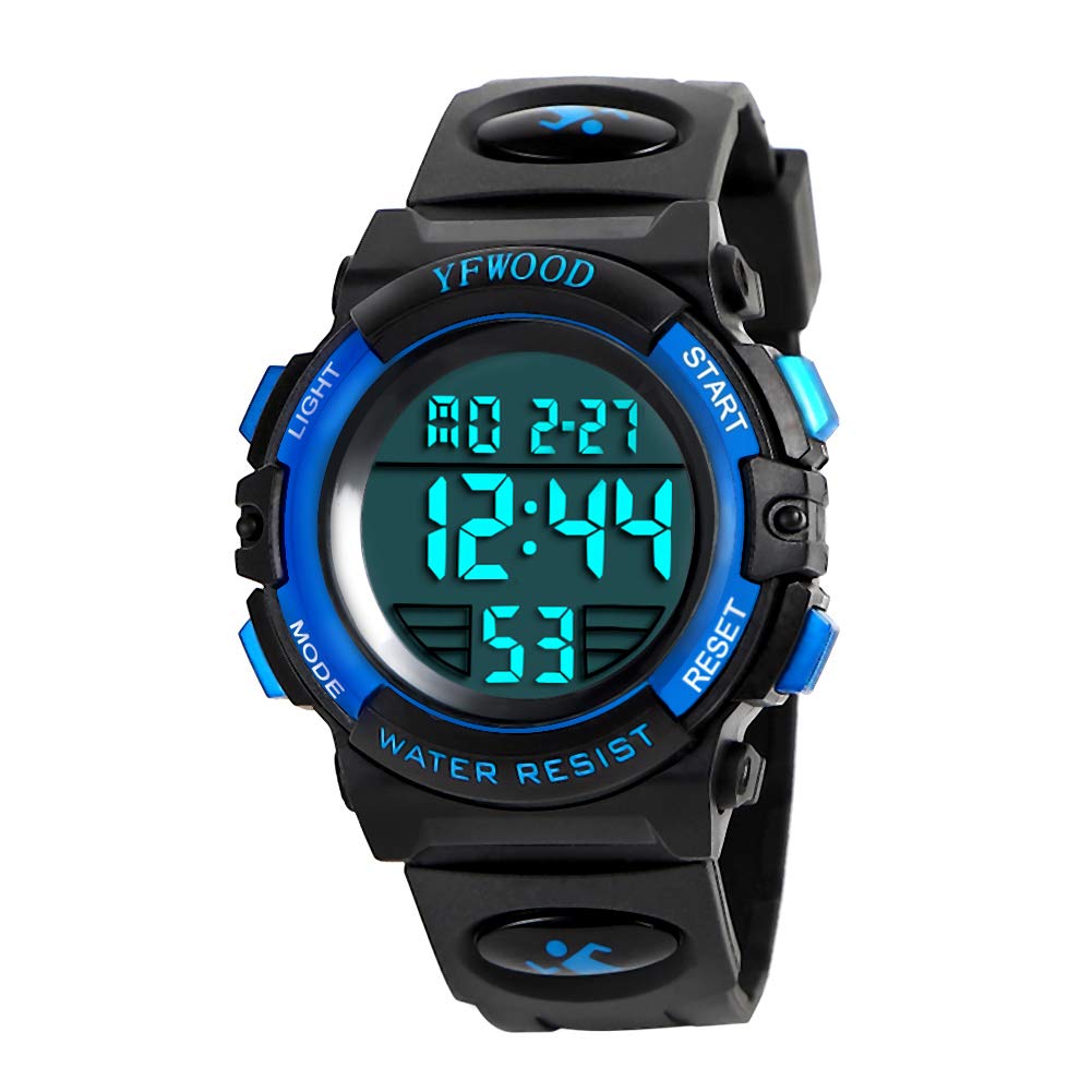 YFWOOD Kids Digital Watch Waterproof Outdoor Watches Children Casual Electronic Analog Quartz Wrist Watches with Silicone Band Luminous Alarm Stopwatch for Boys