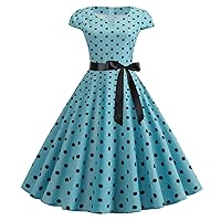 Vintage Swing Dresses for Women V Neck Cap-Sleeve Cocktail A Line Midi Dress 1950s Retro Rockabilly Prom Evening Gown