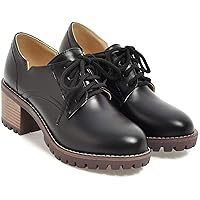 Lace Up Block Heels Oxfords Shoes for Women's Plaform Walking Shoe Comfy Formal Dressy Pump Oxford
