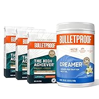 Bulletproof The High Achiever Ground Coffee, 10 Ounces (Pack of 3), and Bulletproof French Vanilla Creamer, 29.6 Ounces