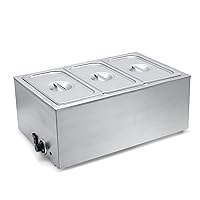 SYBO Commercial Grade Stainless Steel Bain Marie Buffet Food Warmer Steam Table for Catering and Restaurants (3 Sections)