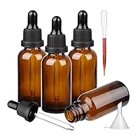 Amber Glass Dropper Bottle with Glass Pipette, 4 X 50ml Glass Eye Dropper Bottles Refillable for Essential Oil Aromatherapy Blends
