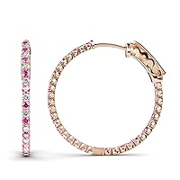 Pink Sapphire & Natural Diamond Inside-Out Hoop Earrings 2.77 ctw 14K Rose Gold