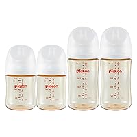 Pigeon PPSU Nursing Baby Bottle Wide Neck(Pack of 4), Streamlined Body, Natural Feel, Easy to Clean, Heat-Resistant, 5.4Oz and 8.1 Oz
