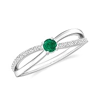 Natural Emerald Split Shank Promise Ring with Diamonds for Women Girls in Sterling Silver / 14K Solid Gold/Platinum