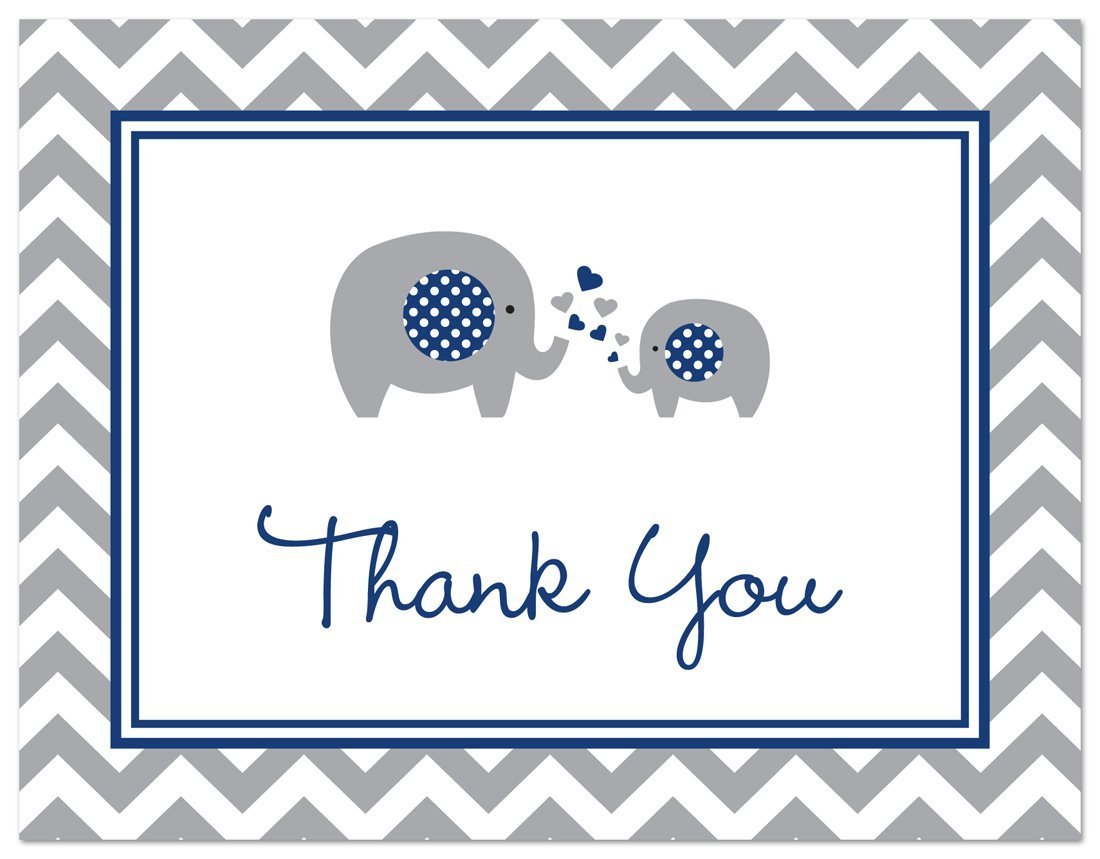 MyExpression.com 50 Cnt Navy Chevron Elephant Baby Thank You Cards