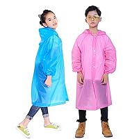 2 Pack Rain Ponchos for Kids, Reusable Kids Rain Jacket with Hood Waterproof Rain Coat for Boys and Girls