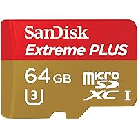 Sandisk Extreme Plus - Flash Memory Card - 64 GB - MicroSDXC UHS-I, Gold/Red (SDSQXSG-064G-ANCMA)