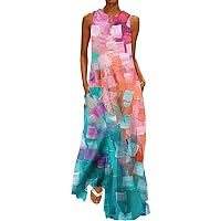 Summer Dresses for Women V Neck Sleeveless Sundress Casual Floral Print Maxi Dresses 2024 Beach Wedding Guest Long Dress