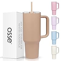 40oz Tumbler with Handle and Straw Lid | Double Wall Vacuum Reusable Stainless Steel Insulated Water Bottle Travel Mug Cup | Modern Insulated Tumblers Cupholder Friendly (Mocha)