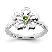 925 Sterling Silver Prong set Polished Peridot Flower Ring Jewelry for Women - Ring Size Options: 10 5 6 7 8 9
