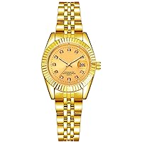 Luxury Womens Quartz Analog Watches Rhinestone Calendar Waterproof Luminous Gold Silver Two Tone Stainless Steel Watches