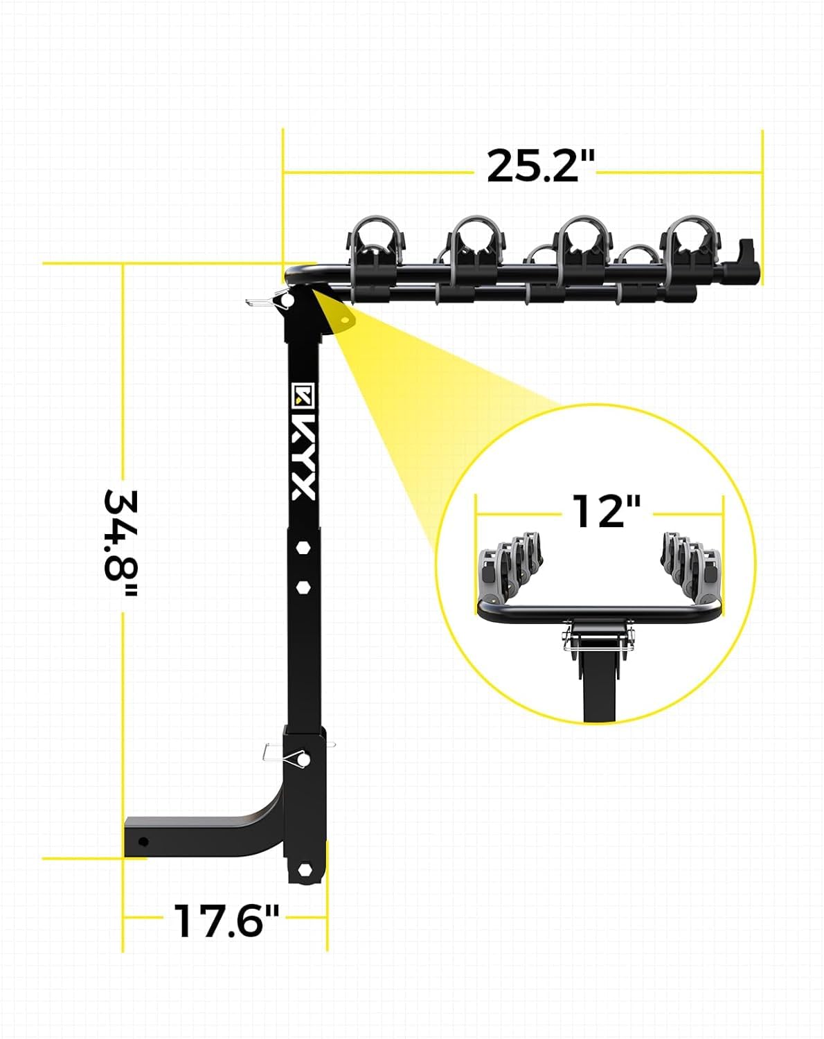 KYX Bike Rack Hitch Mount 4 Bikes, Bike Rack for Car, SUV, RV Up to 143 lbs Load, Bicycle Car Racks Carrier with No-Wobble Bolt and Lock Straps, Tilt Release, Easy Assemble Bike Rack for 2'' Receiver