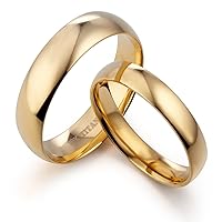 Gemini His & Her Dome Comfort Fit 18K Gold Filled Anniversary Wedding Titanium Rings Set, Width 6mm & 4mm Men Ring Size : 10 Women Ring Size : 7 Valentine's Day Gifts