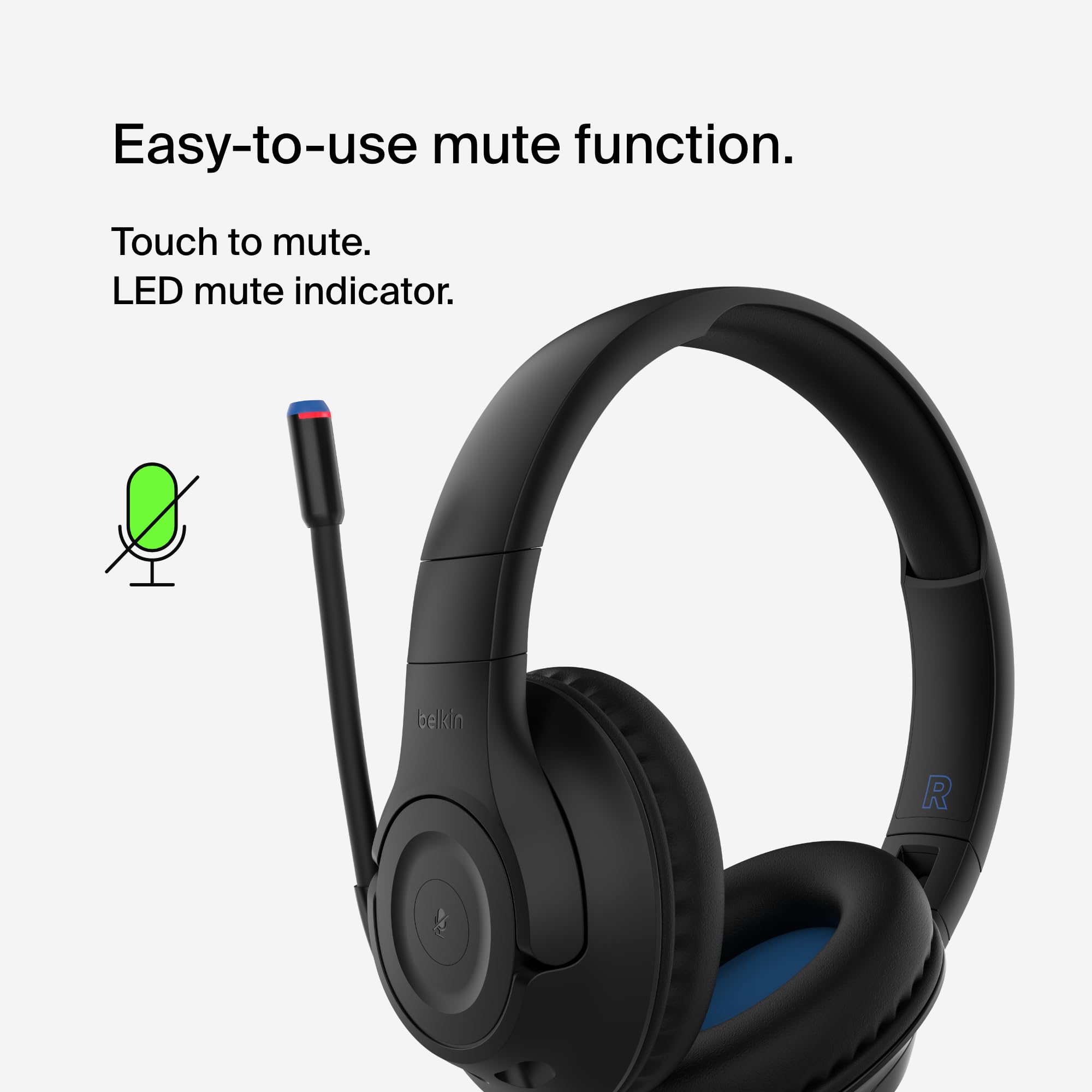 Belkin SoundForm Inspire Wireless Over-Ear Headset for Kids, Headphones for Girls and Boys, Online Learning, & Travel with Built-in Microphone-Compatible with iPhone, iPad, Galaxy, and More - Black