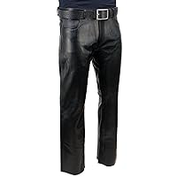 Classic Fit 5 Pocket Leather Pants for Men - Premium Leather Motorcycle Riding Pants - LKM5790