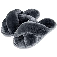 DOIOWN Women's Fuzzy Slippers Memory Foam Cute House Slippers Plush Fluffy Furry Open Toe Home Shoes Bridal Bridesmaid Gifts for Wedding