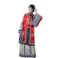 Retro Heavy Industry Antique Clothes Women Qing Dynasty Flower Loose Long Sleeve Embroidery Cheongsam Dress Qipao