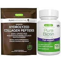 100% Grass-Fed Bovine Collagen Powder + Pure Biotin High Strength 10,000mcg Bundle, for Skin, Hair & Nails, by Igennus