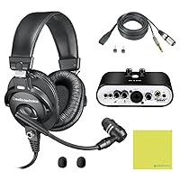 Liquid Audio Audio Technica BPHS1 Broadcast Stereo Headset with Dynamic Boom Mic Bundle with Icon Duo22 Live Audio Interface Polishing Cloth