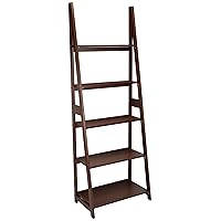 Amazon Basics Modern 5-Tier Ladder Bookshelf Organizer, Solid Rubberwood Frame, Walnut Finish, 14