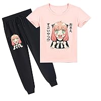 Boy Girls Anime Short Sleeve Pullover Tshirts and Jogger Pants-2 Piece Tracksuit Set for Spring/Fall