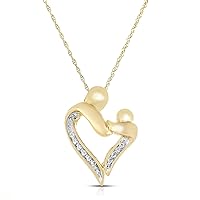 The Diamond Deal Mother and Child/Daugther Diamond Accent Heart Pendant Charm Necklace in 10k SOLID Yellow Gold with 18 inch Chain