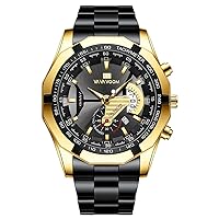 Casual Sport Mens Watches, w/Luminous and Calendar, with Stainless Steel Waterproof Quartz Watch for Men