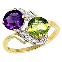 10K Yellow Gold Diamond Natural Amethyst & Peridot Mother's Ring Round 7mm, 3/4 inch Wide, Sizes 5-10