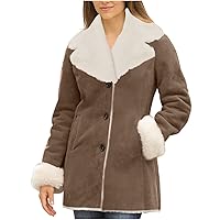 Plush Jacket for Women UK Winter Coats Lightweight Teddy Warm Soft Plus Size Button Lapel Collar Oversized Jacket Outwear with Pockets Long Sleeve Tops Overcoat Christmas