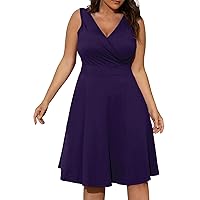 Women's Solid V Neck Large Fashion Casual Sleeveless Knee Length Dress Party Dresses Plus Size for Women 2017