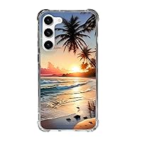 Cell Phone Case for Galaxy s21 s22 s23 Standard Plus + Ultra Pretty Ocean Beach Clear Rubber Bumper Beach with Sand and Palm Trees Sunset Design Slim Cover