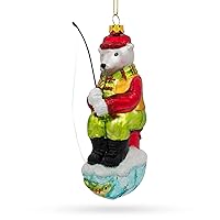 Charming Polar Bear Ice Fishing - Blown Glass Christmas Ornament