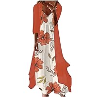 Women's 2024 Summer Dresses Casual Fashion Floral Print Maxi Dresso-Neck Long Length Flowy Two Piece Set Beach Dress